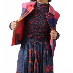 NEW EMILY LOVELOCK iris mesh print top in slate blue